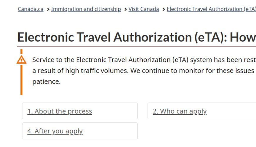 캐나다 ETA 전자여행허가 신청 방법